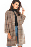 Checkered Straight Cut Coat with Long Sleeves and Pockets