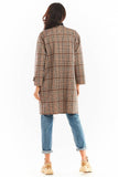 Checkered Straight Cut Coat with Long Sleeves and Pockets
