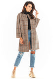 Checkered Straight Cut Coat with Long Sleeves and Pockets