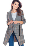 Elegant Plaid Jacket with Adjustable Sleeves and Pockets