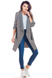 Elegant Plaid Jacket with Adjustable Sleeves and Pockets
