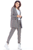 Checked Loose-Fitting Jacket with Double Collar and Pockets