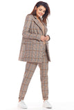 Checked Loose-Fitting Jacket with Double Collar and Pockets