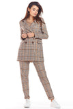 Checked Loose-Fitting Jacket with Double Collar and Pockets