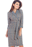 Fitted Midi Dress with Envelope Neckline and Belt