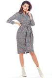 Fitted Midi Dress with Envelope Neckline and Belt