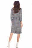 Fitted Midi Dress with Envelope Neckline and Belt