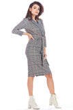 Fitted Midi Dress with Envelope Neckline and Belt