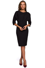 Elegant Darts Front Dress with Kimono Sleeves - black / S