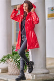 Knee-Length Hooded Vinyl Raincoat with Drawstring Waist