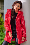 Knee-Length Hooded Vinyl Raincoat with Drawstring Waist