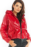 Vinyl Hooded Jacket with Pockets - Raincoat Style