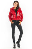 Vinyl Hooded Jacket with Pockets - Raincoat Style