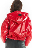 Vinyl Hooded Jacket with Pockets - Raincoat Style