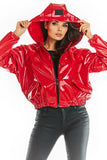 Vinyl Hooded Jacket with Pockets - Raincoat Style