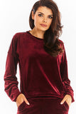 Elegant Velour Sweatshirt with Pleats and Logo Tape