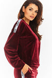 Elegant Velour Sweatshirt with Pleats and Logo Tape