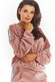 Cozy Velour Sweatshirt with Pleats and Logo Tape