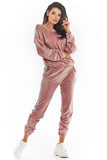 Cozy Velour Sweatshirt with Pleats and Logo Tape
