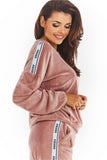 Cozy Velour Sweatshirt with Pleats and Logo Tape