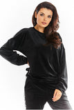 Cozy Velour Sweatshirt with Pleats and Logo Tape