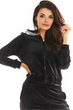 Velour Unzipped Hooded Sweatshirt with Logo Tape