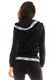 Velour Unzipped Hooded Sweatshirt with Logo Tape
