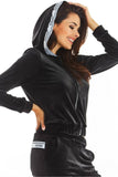 Velour Unzipped Hooded Sweatshirt with Logo Tape