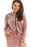 Velour Unzipped Hooded Sweatshirt with Decorative Tape