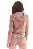 Velour Unzipped Hooded Sweatshirt with Decorative Tape