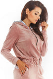 Velour Unzipped Hooded Sweatshirt with Decorative Tape