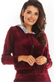 Velour Unzipped Hooded Sweatshirt with Logo Tape
