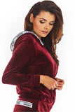 Velour Unzipped Hooded Sweatshirt with Logo Tape