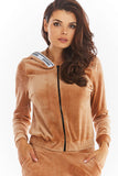 Velour Unzipped Hooded Sweatshirt with Logo Tape
