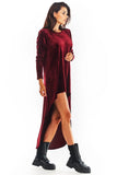 Plunging Neckline Long Sleeve Dress with Extended Back