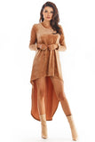 Plunging Neckline Velour Dress with Extended Back