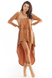 Plunging Neckline Velour Dress with Extended Back
