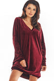 Velour Loose-Fitting Dress with Heart Neckline & Long Sleeves