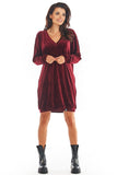 Velour Loose-Fitting Dress with Heart Neckline & Long Sleeves
