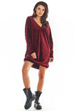 Velour Loose-Fitting Dress with Heart Neckline & Long Sleeves