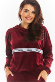 Cozy Velour Sweatshirt with Kangaroo Pocket and Logo Tape