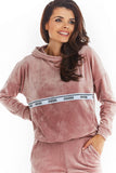 Cozy Velour Sweatshirt with Kangaroo Pocket & Logo Tape