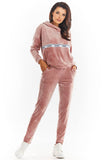 Cozy Velour Sweatshirt with Kangaroo Pocket & Logo Tape