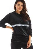 Cozy Velour Sweatshirt with Kangaroo Pocket & Logo Tape
