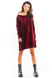 Soft Velour Long Sleeve Loose Dress in 4 Colors