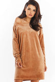 Soft Velour Long Sleeve Loose Dress in 4 Colors