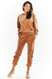 Stylish Velour Trousers with Drawstring and Pockets