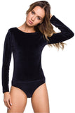 Retro Velour Bodysuit with Graphic Shoulder Detail