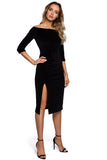 Sensual Neckline Velour Dress with Leg Slit
