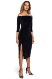 Sensual Neckline Velour Dress with Challenging Leg Slit